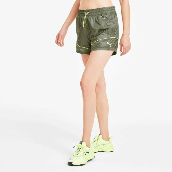 NWT Puma Womens Evide Workout Set Crop Top Bra Shorts Green - Picture 6 of 12